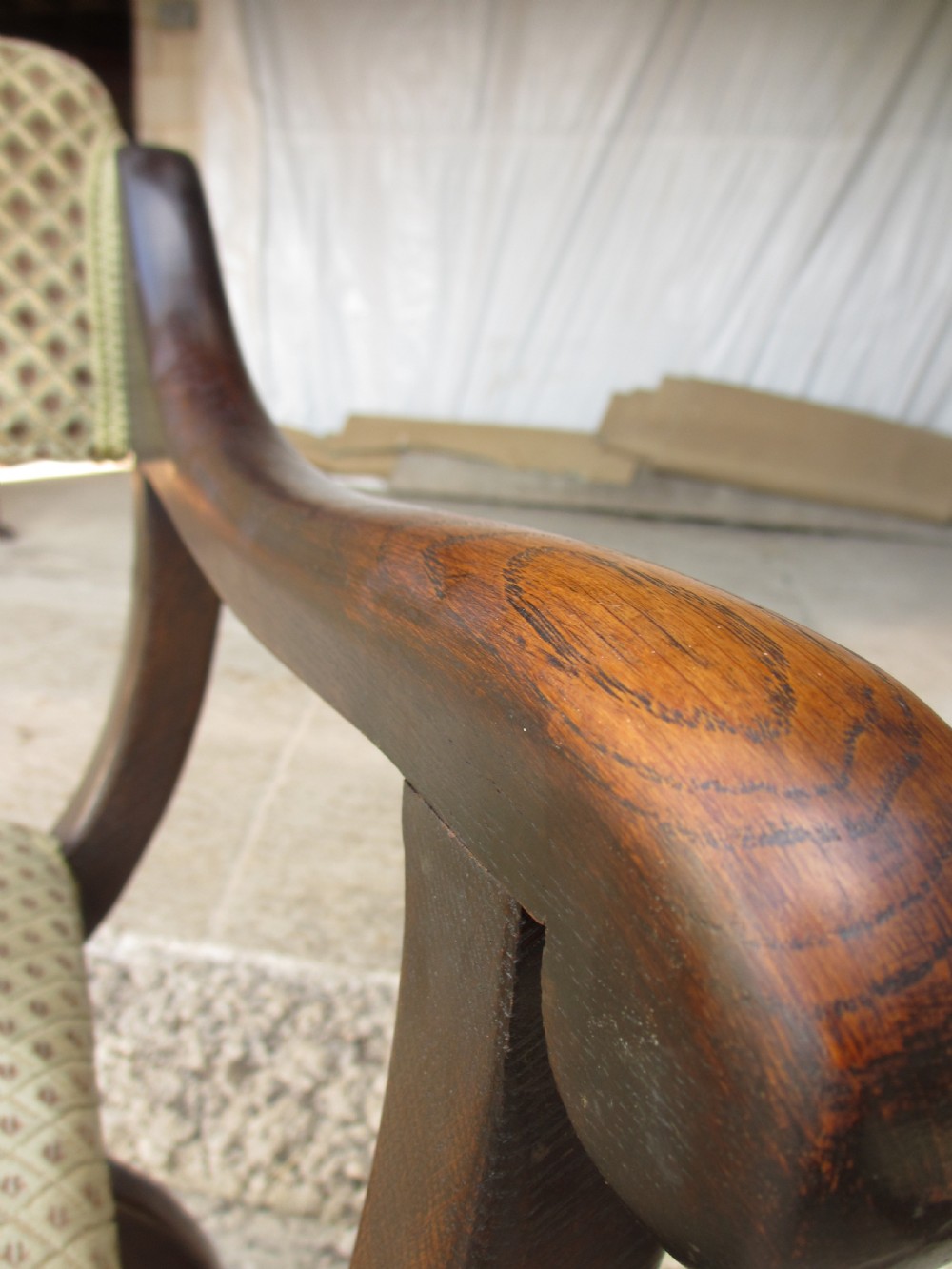 Unusual late 19th century set of six oak dining armchairs View IX
