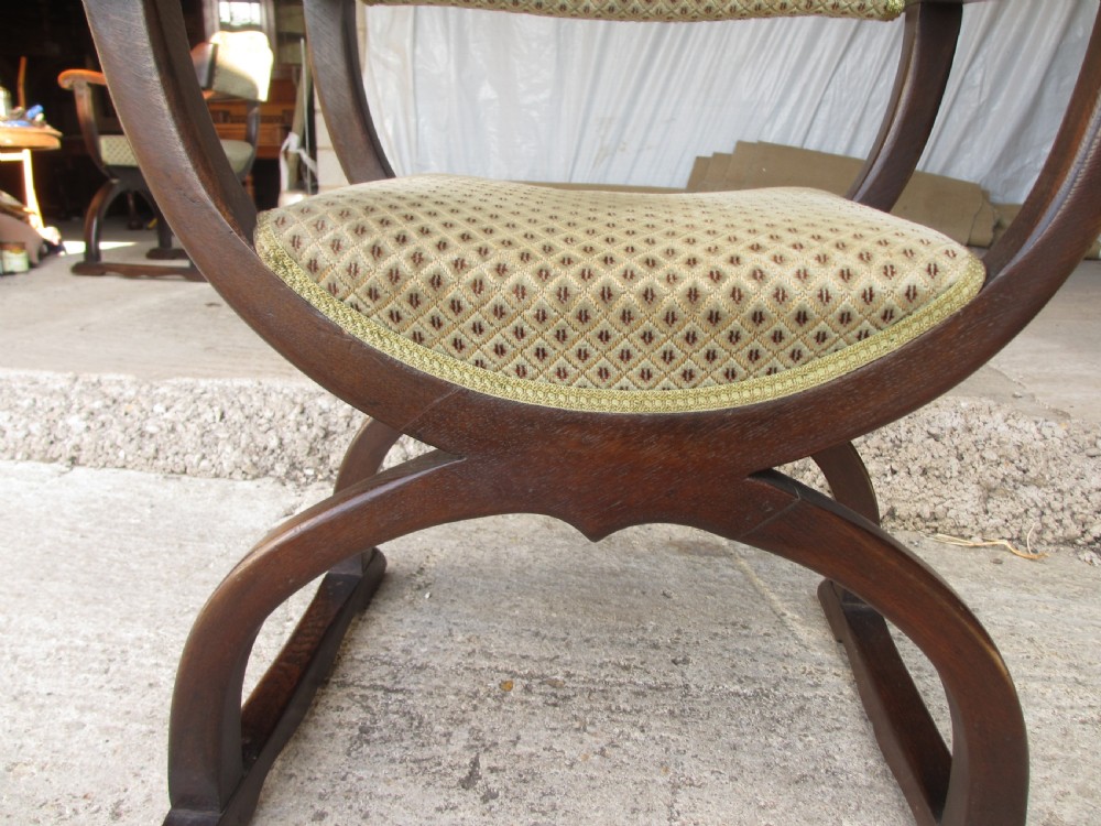 Unusual late 19th century set of six oak dining armchairs View X