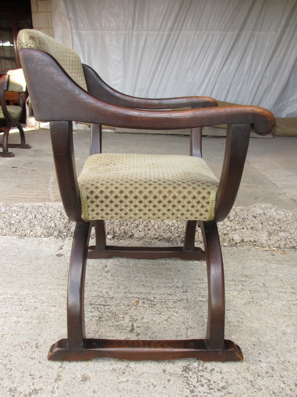 Unusual late 19th century set of six oak dining armchairs View XI