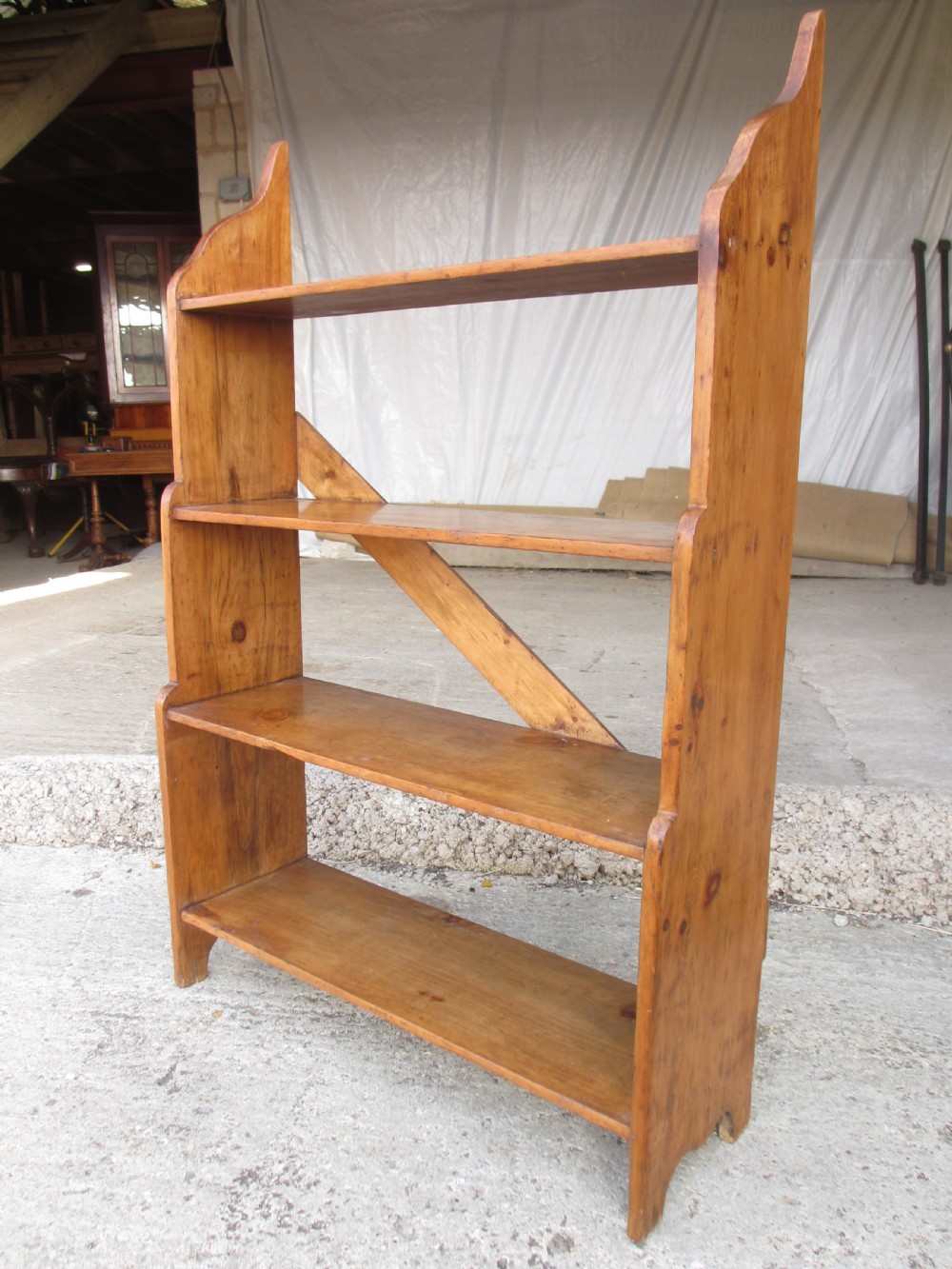 19th century pine open waterfall 4 tier bookcase