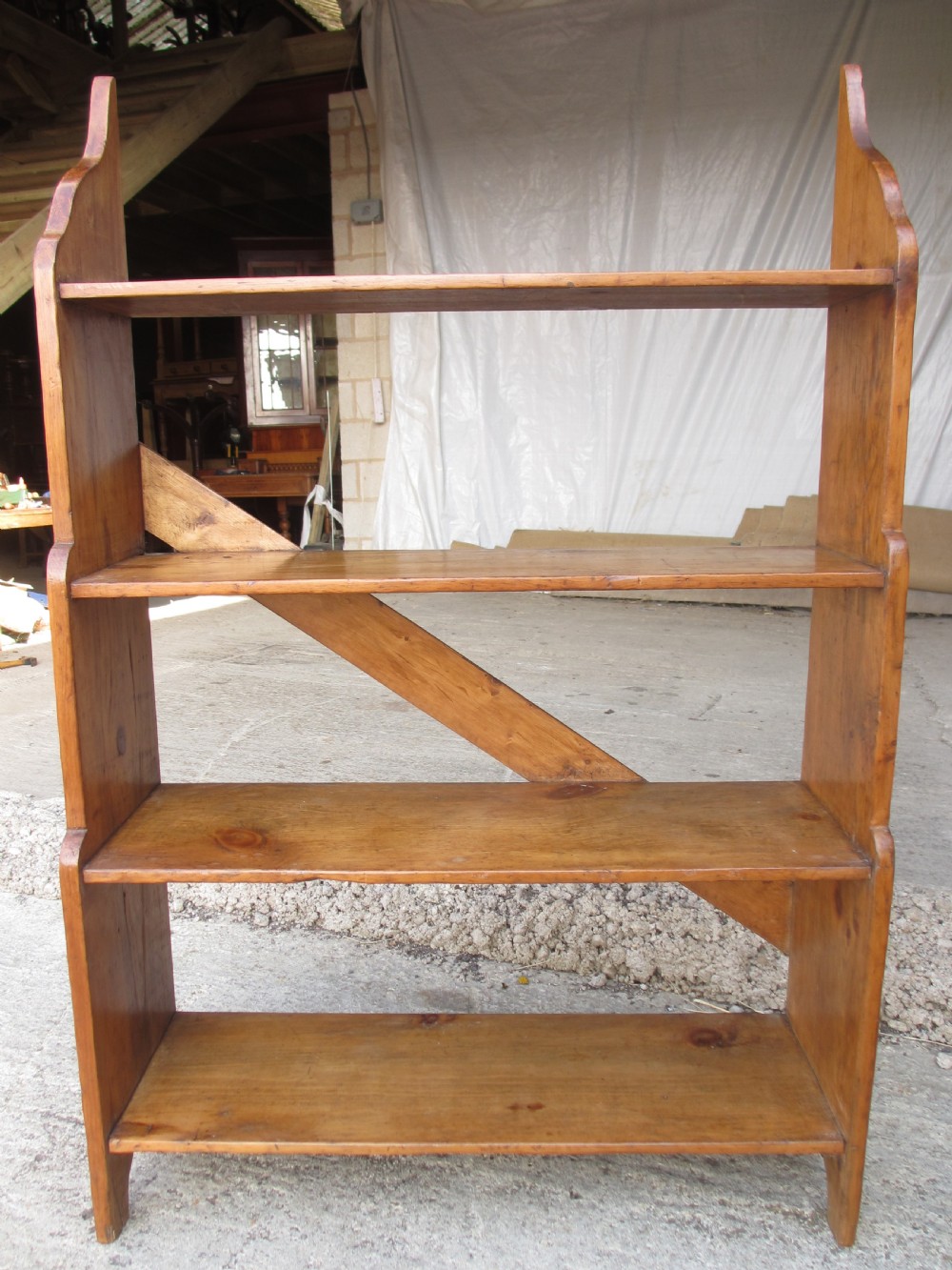 19th century pine open waterfall 4 tier bookcase View II