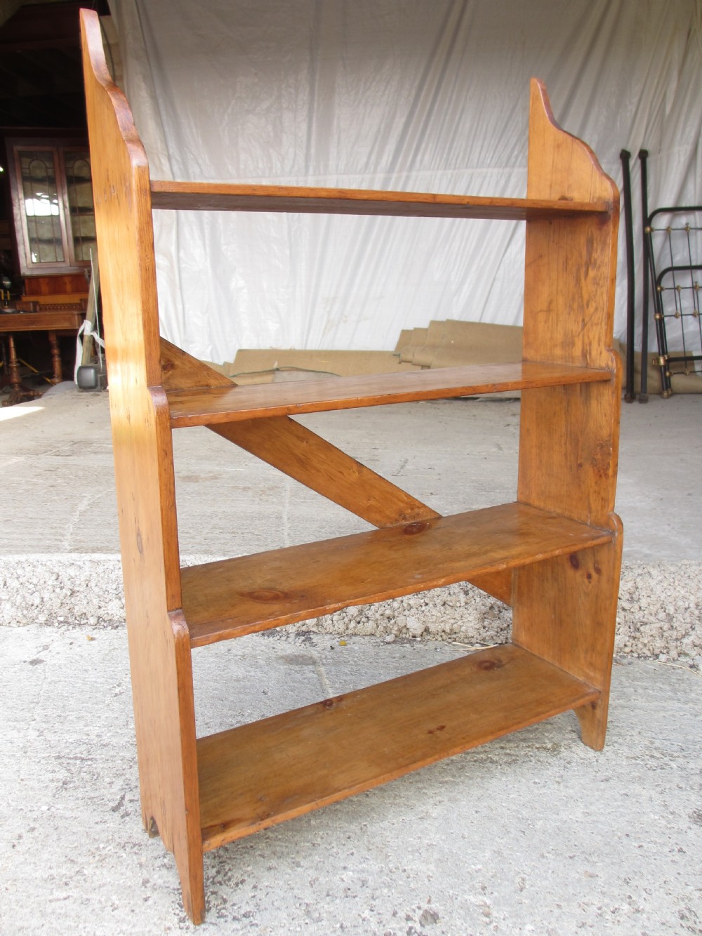19th century pine open waterfall 4 tier bookcase View III