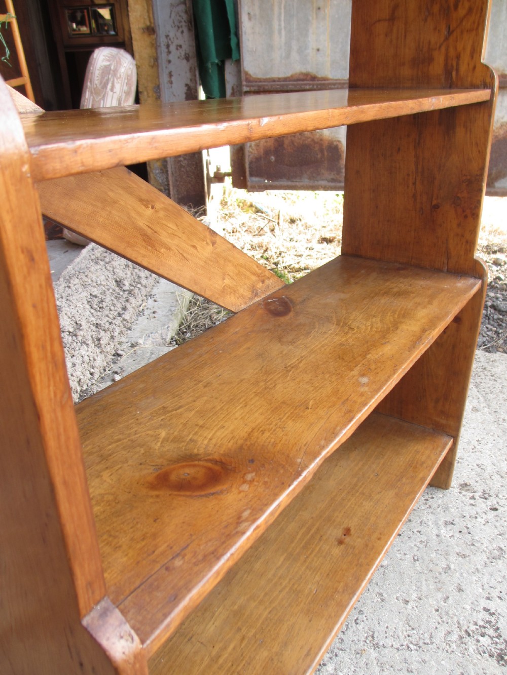 19th century pine open waterfall 4 tier bookcase View X