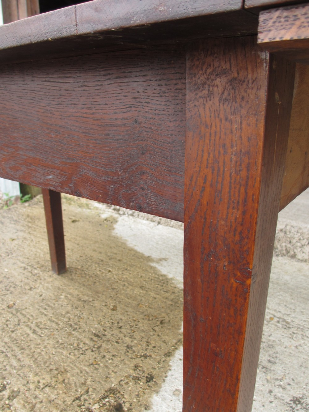 19th century oak rectangular twin leaf dining table  View XII