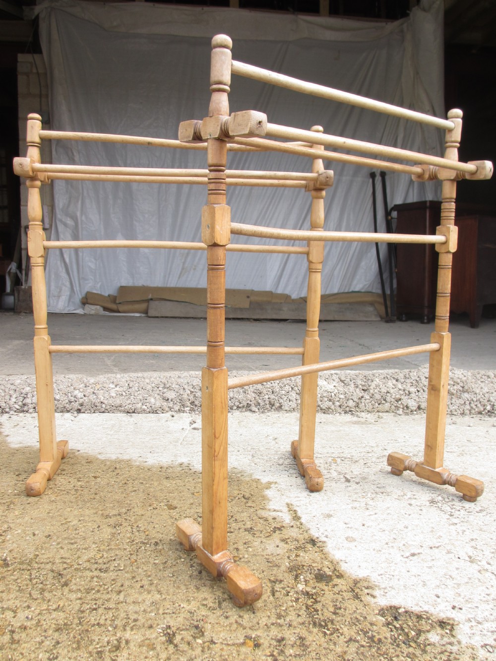 Matched pair of 19th century ash towel rails  View II