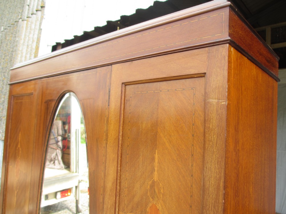 Late 19th century mahogany Sheraton revival inlaid wardrobe  View III