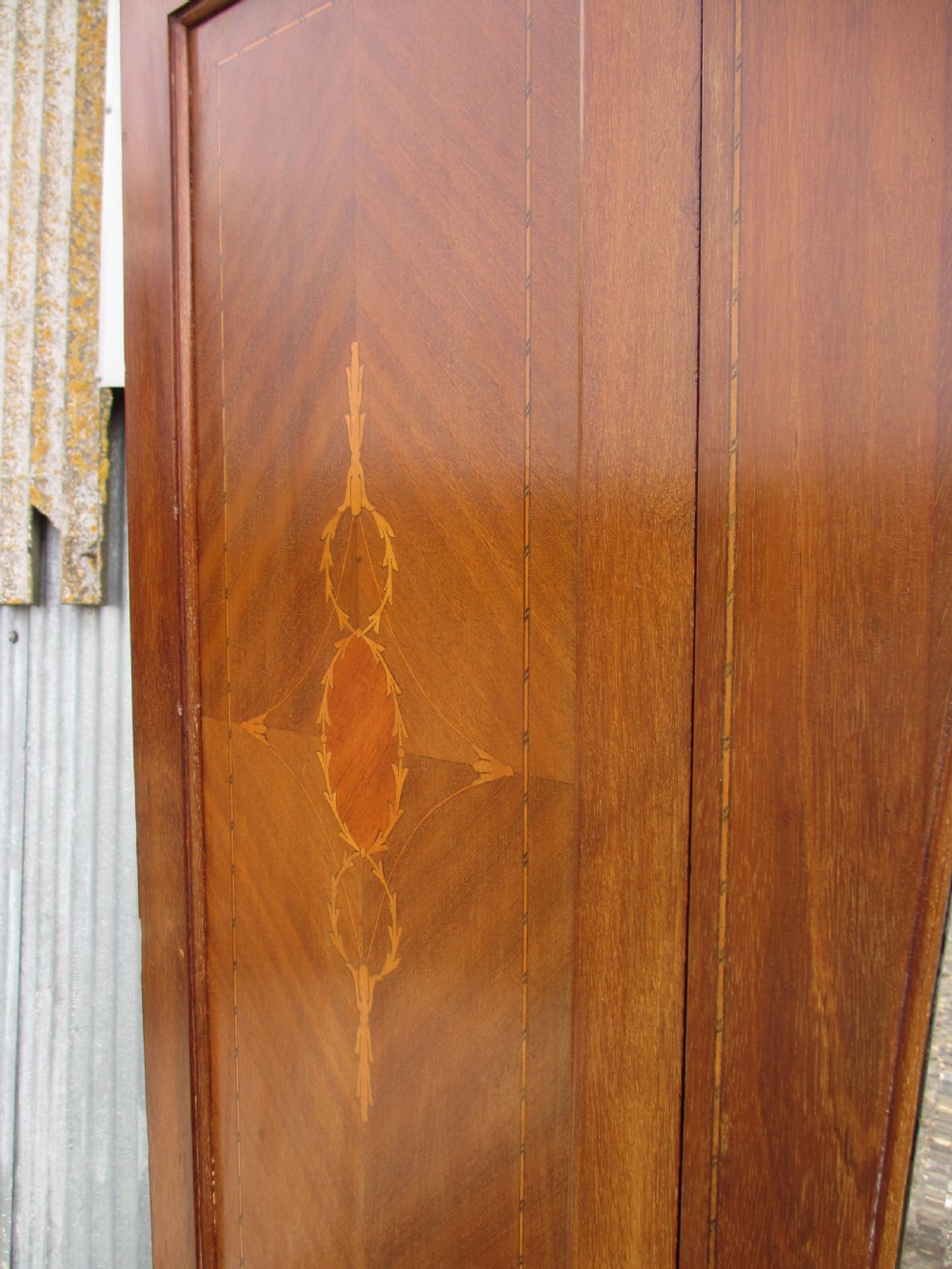 Late 19th century mahogany Sheraton revival inlaid wardrobe  View IV