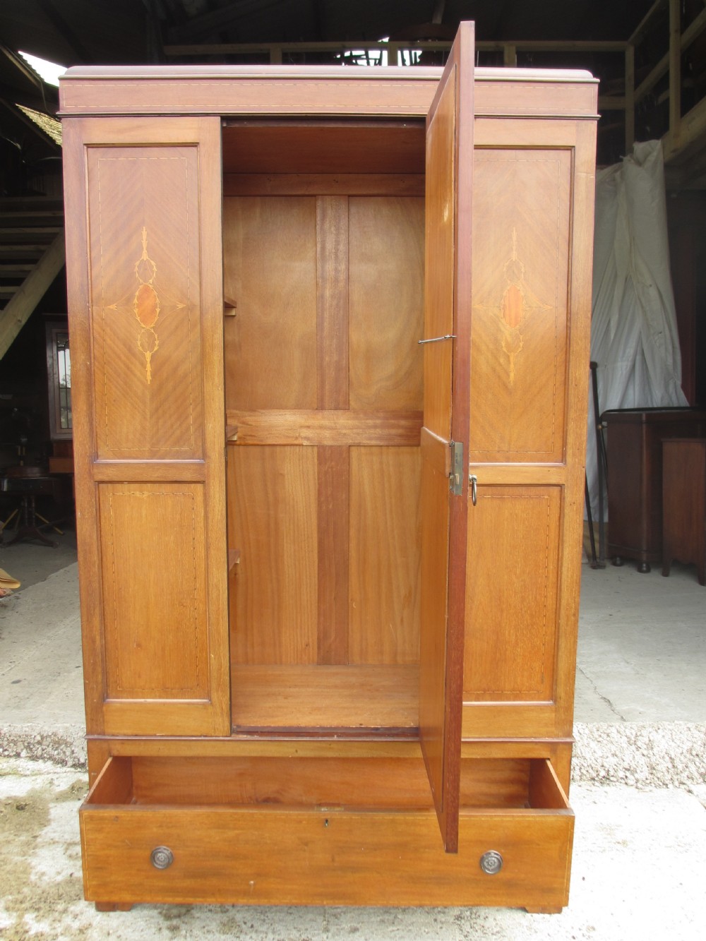 Late 19th century mahogany Sheraton revival inlaid wardrobe  View VIII