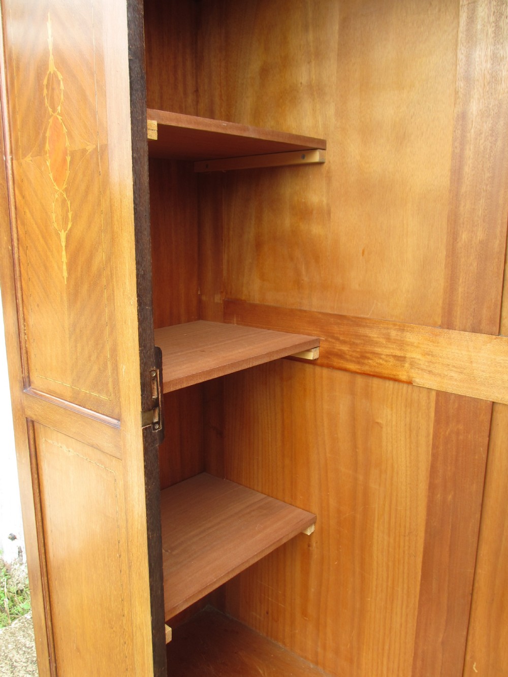 Late 19th century mahogany Sheraton revival inlaid wardrobe  View XI
