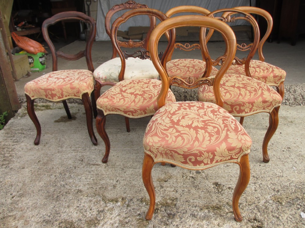 Victorian matched set of 6 plus 1 mahogany balloon back dining chairs View II