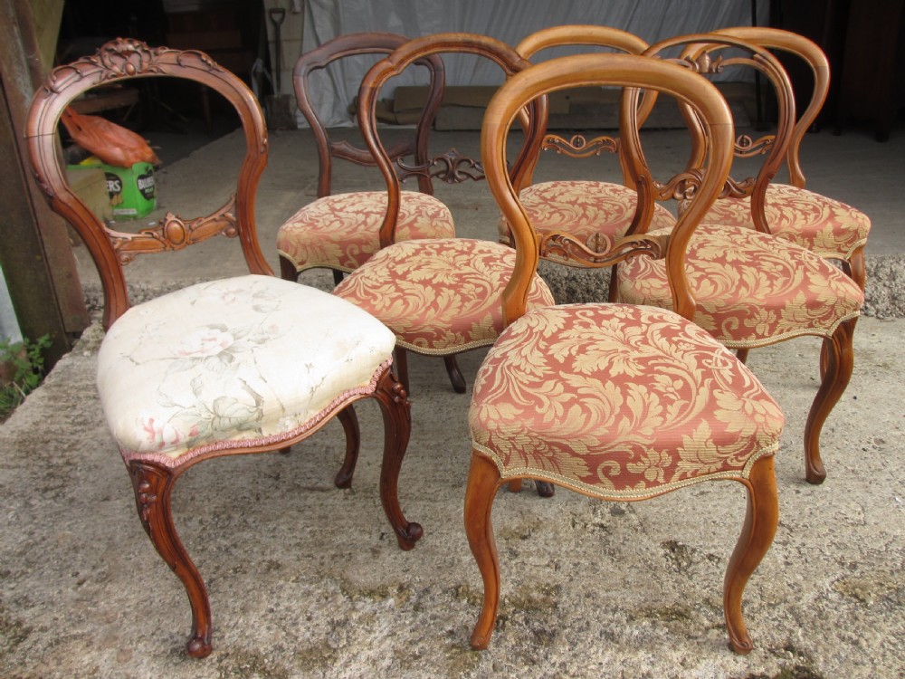 Victorian matched set of 6 plus 1 mahogany balloon back dining chairs View III