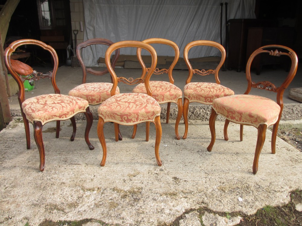 Victorian matched set of 6 plus 1 mahogany balloon back dining chairs View IV