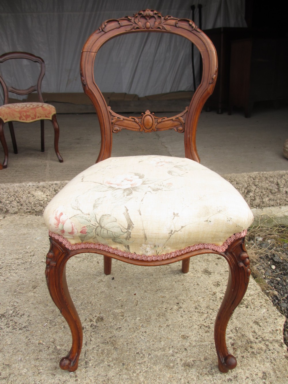 Victorian matched set of 6 plus 1 mahogany balloon back dining chairs View X