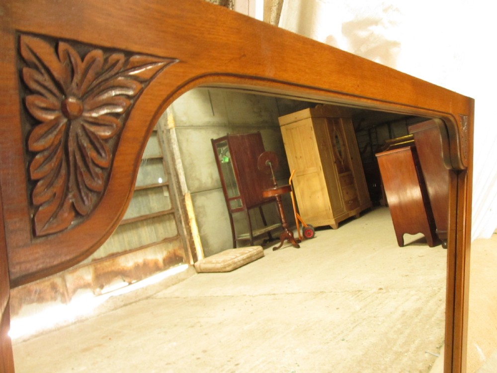 Edwardian large oak framed over-mantle wall hanging mirror View V