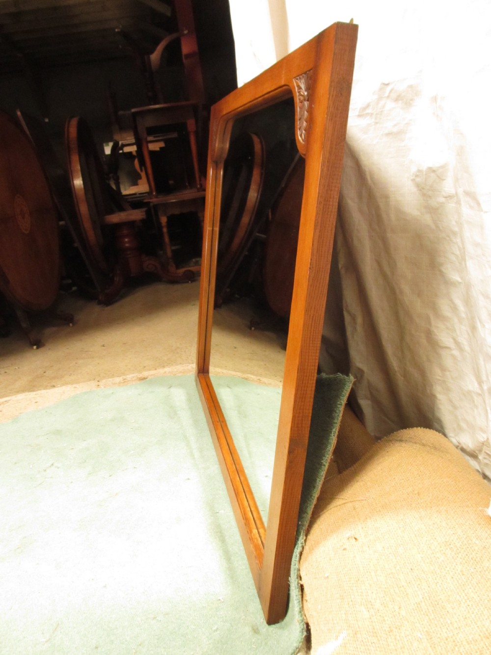 Edwardian large oak framed over-mantle wall hanging mirror View XI
