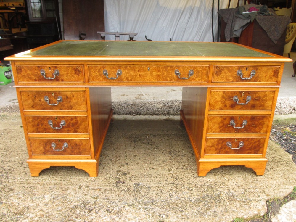 Quality burr and walnut tooled leather desk 