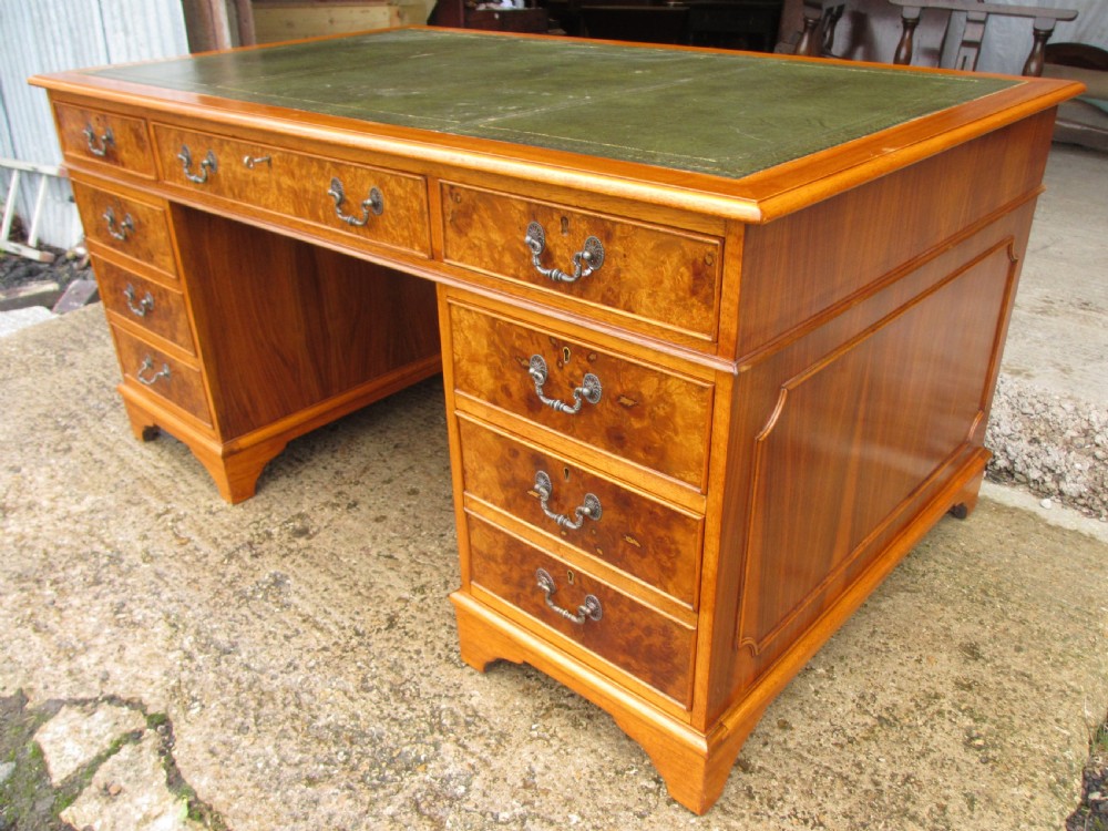 Quality burr and walnut tooled leather desk  View III