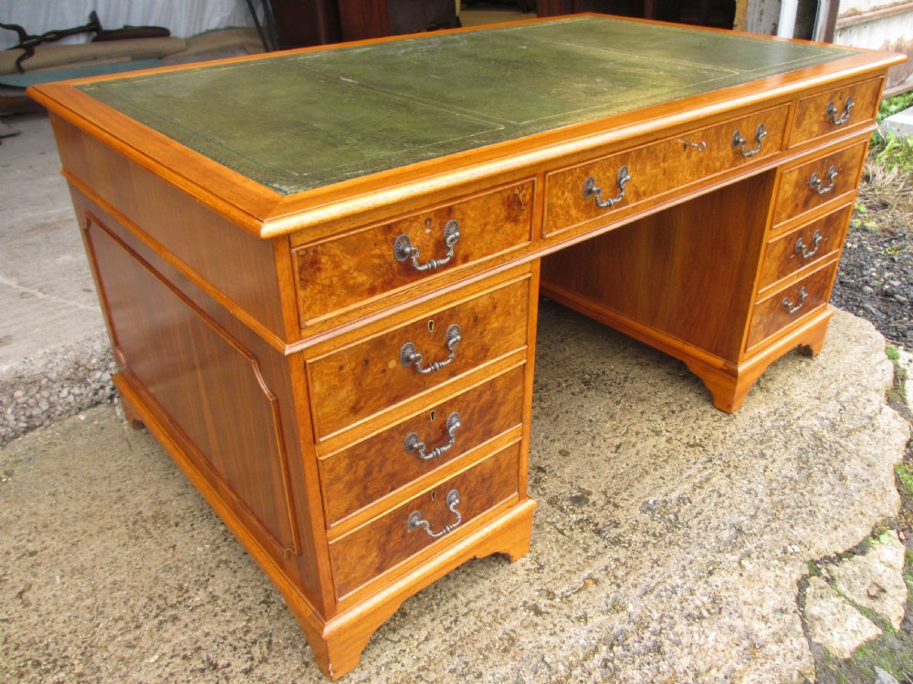 Quality burr and walnut tooled leather desk  View IV