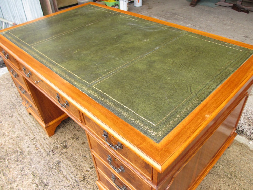 Quality burr and walnut tooled leather desk  View V