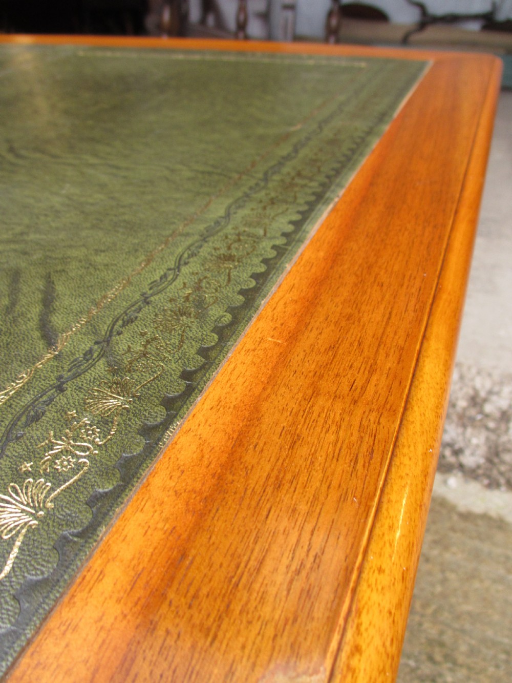 Quality burr and walnut tooled leather desk  View VII