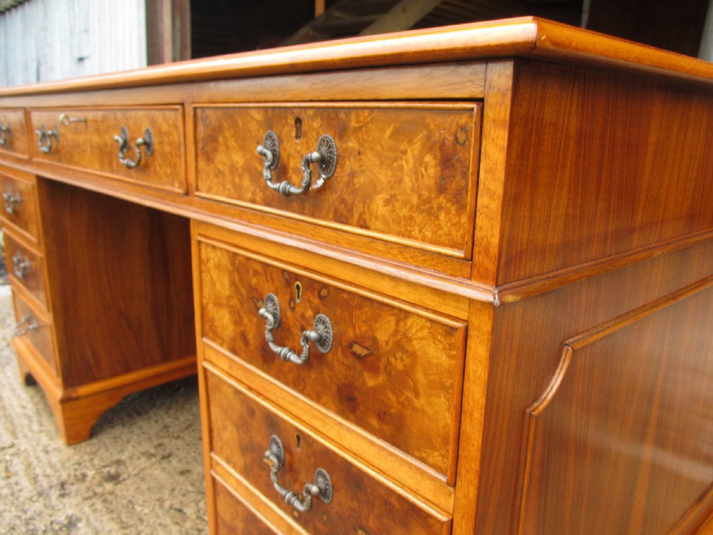 Quality burr and walnut tooled leather desk  View VIII