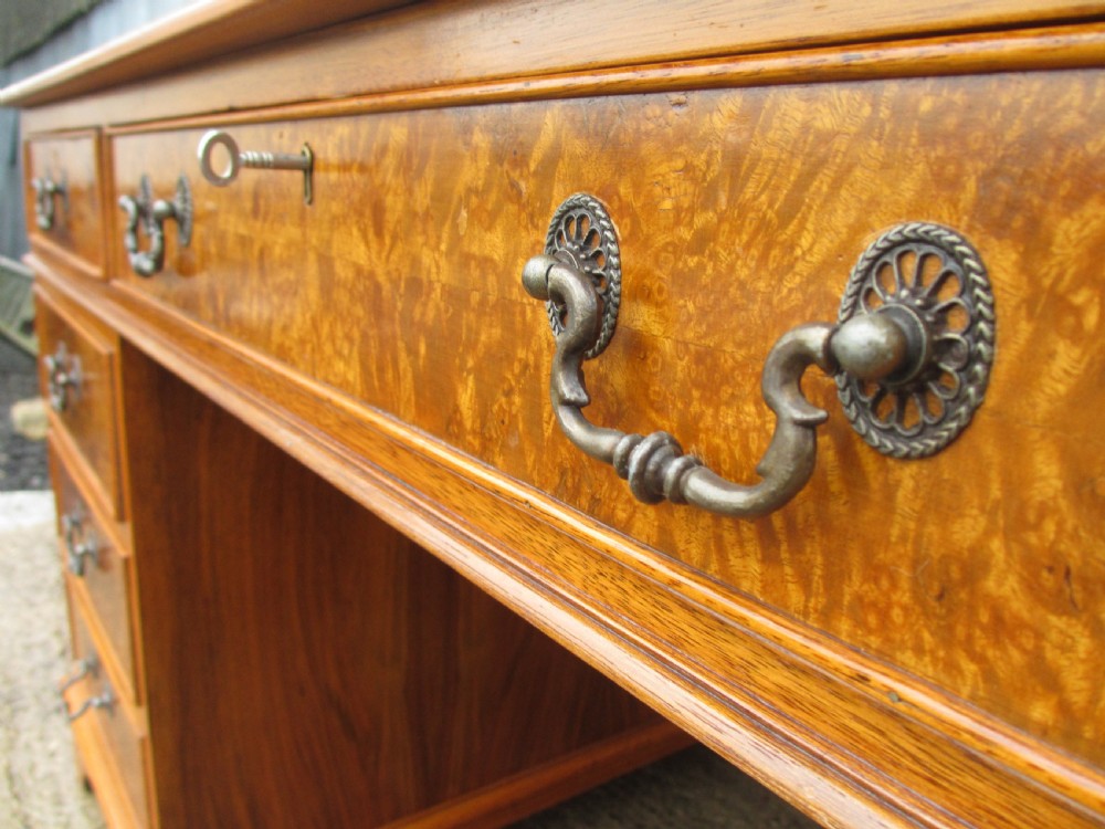 Quality burr and walnut tooled leather desk  View IX