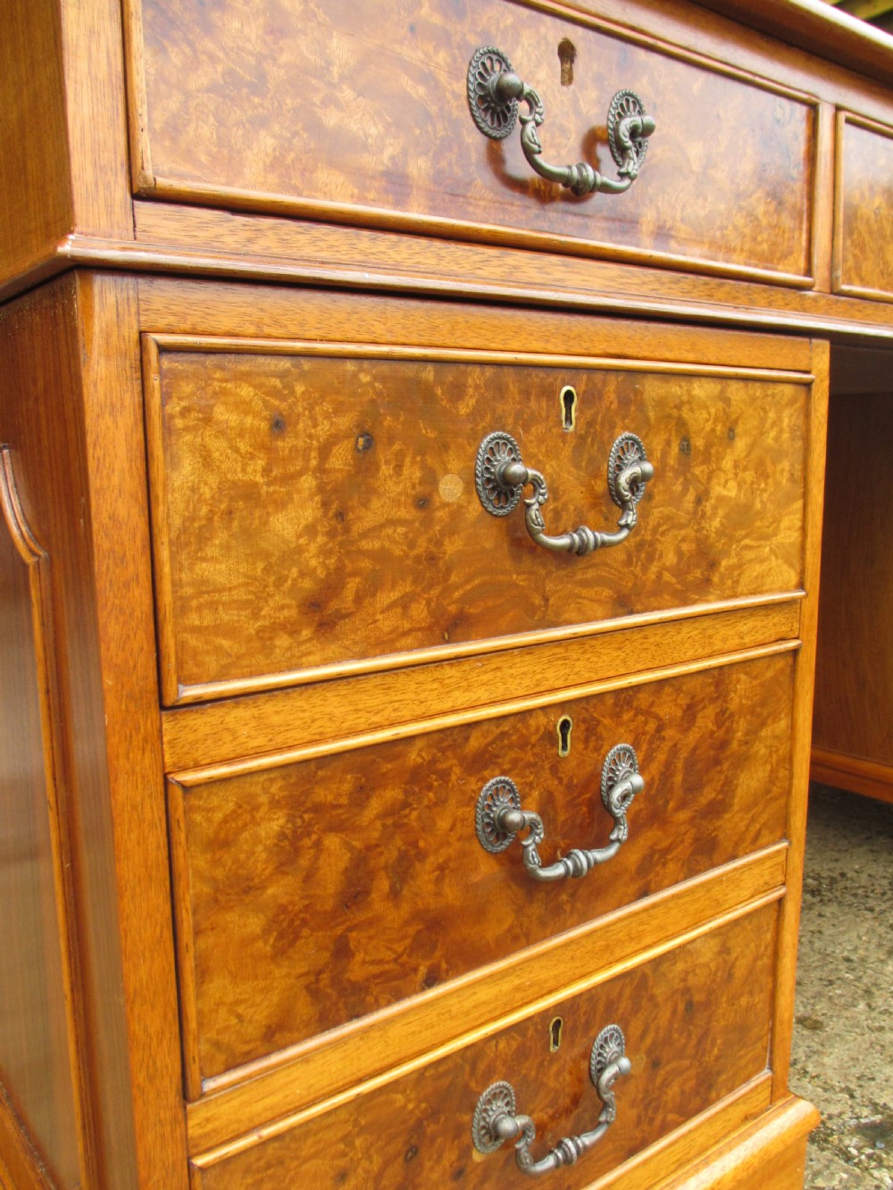 Quality burr and walnut tooled leather desk  View X