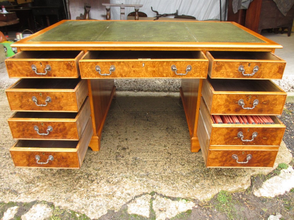 Quality burr and walnut tooled leather desk  View XI