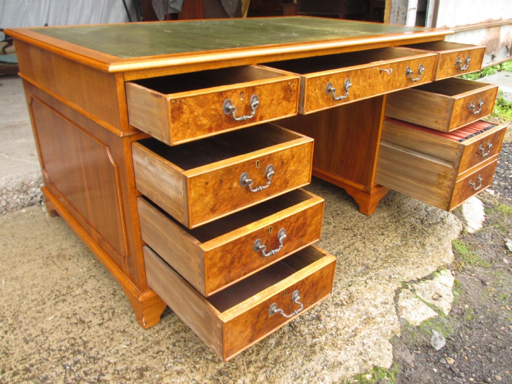 Quality burr and walnut tooled leather desk  View XII