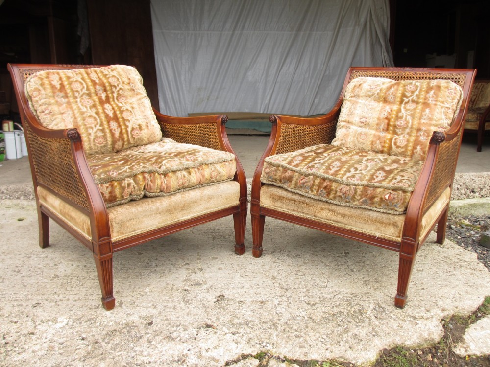 SUPERB EDWARDIAN MAHOGANY BERGERE CANED DEEP THREE PIECE LOUNGE SUITE  View III