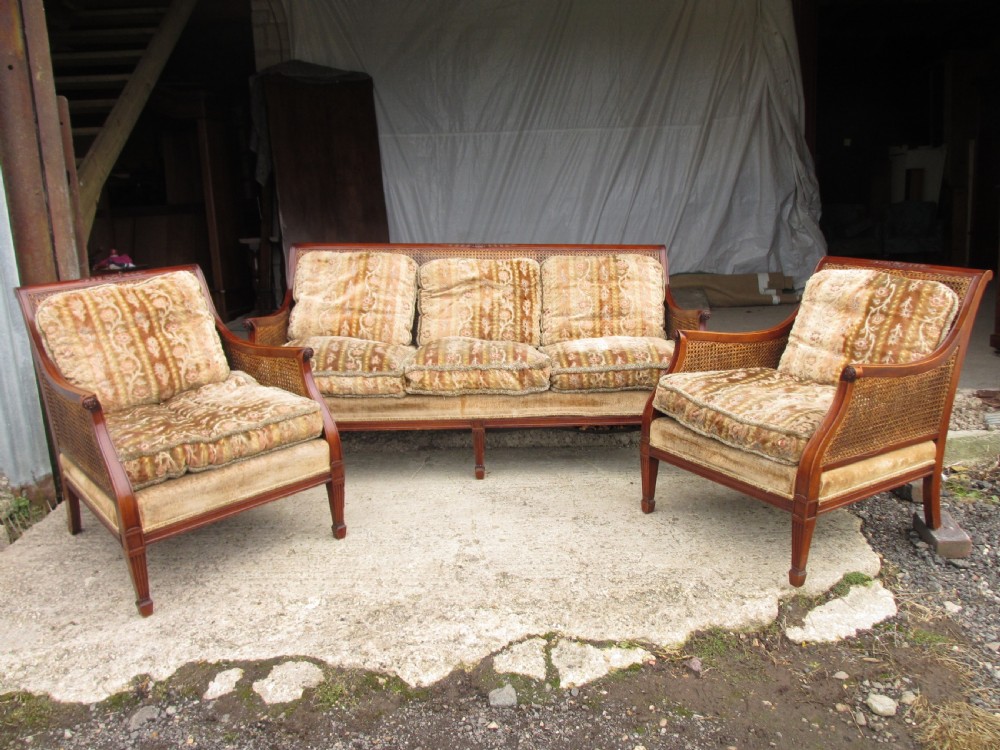 SUPERB EDWARDIAN MAHOGANY BERGERE CANED DEEP THREE PIECE LOUNGE SUITE  View IV