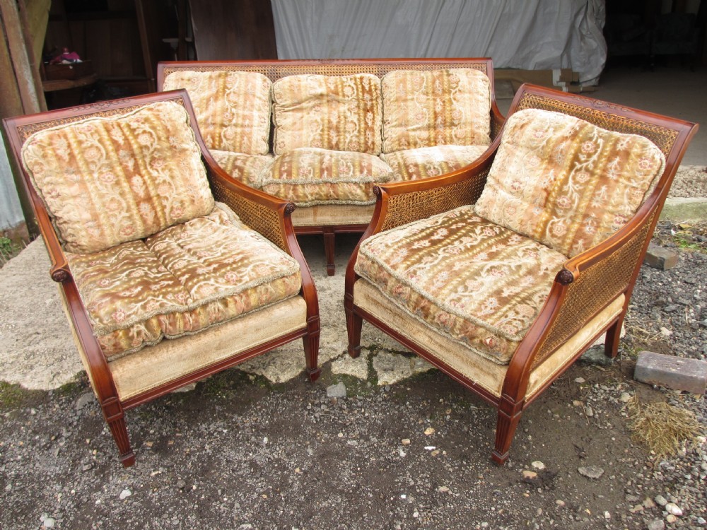 SUPERB EDWARDIAN MAHOGANY BERGERE CANED DEEP THREE PIECE LOUNGE SUITE  View V