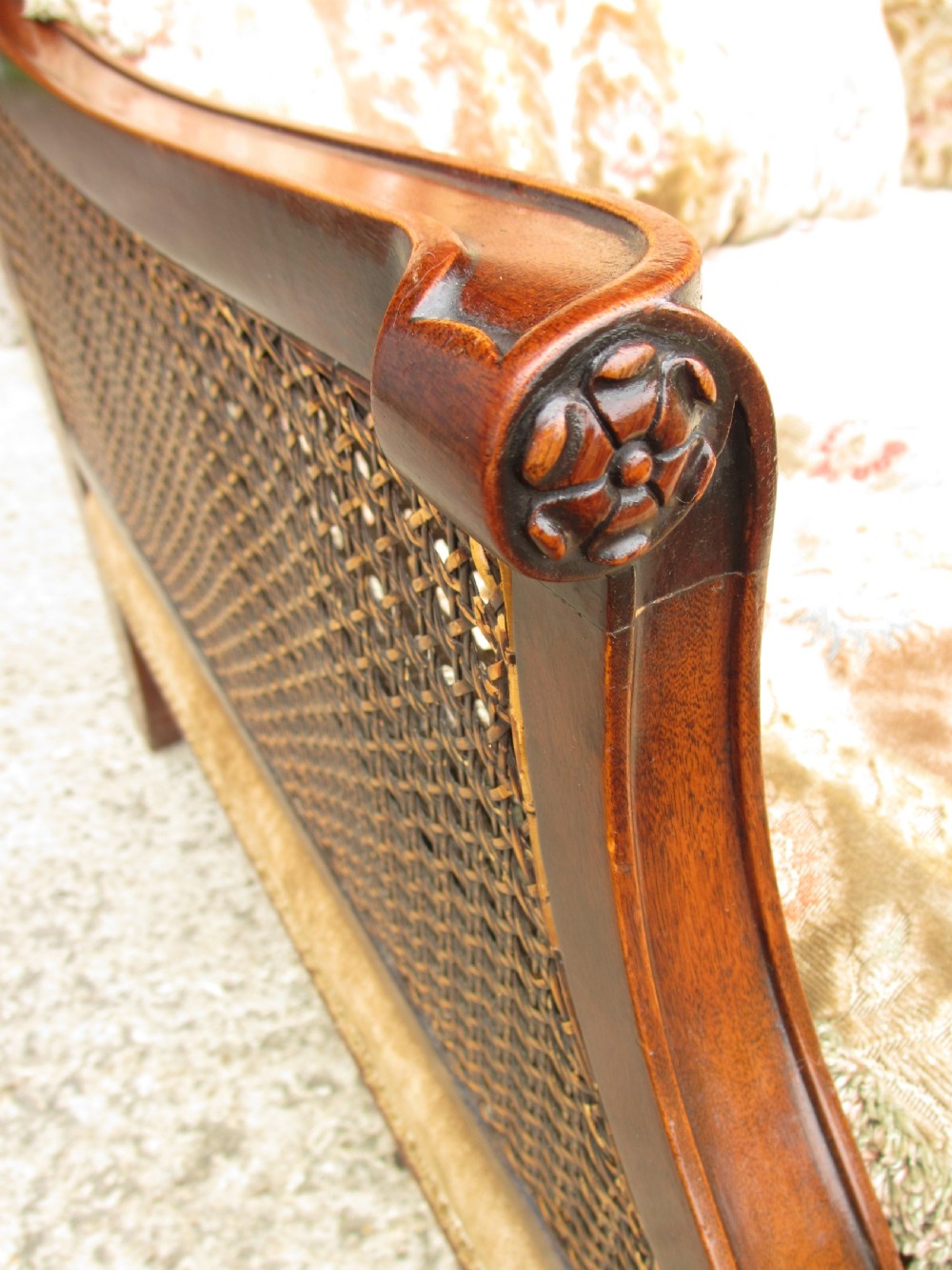 SUPERB EDWARDIAN MAHOGANY BERGERE CANED DEEP THREE PIECE LOUNGE SUITE  View VI