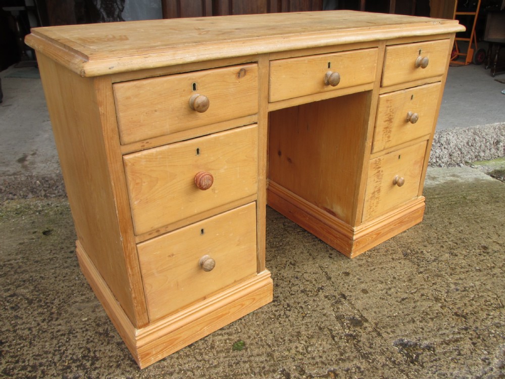 Victorian Pine Pedestal desk - Deep tapering drawers View II