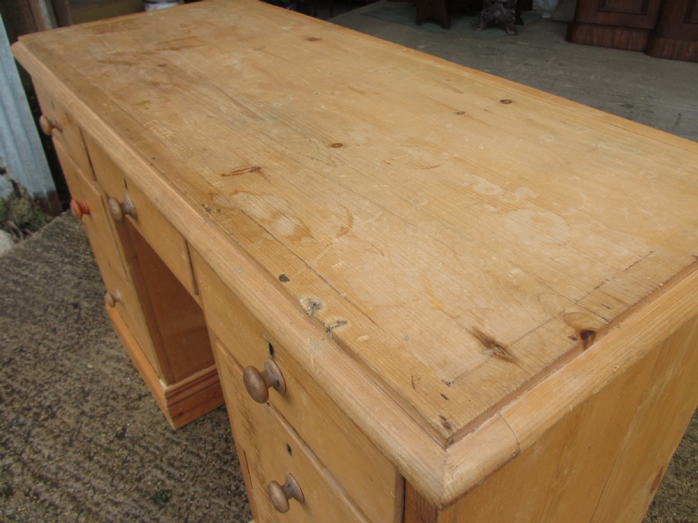 Victorian Pine Pedestal desk - Deep tapering drawers View IV