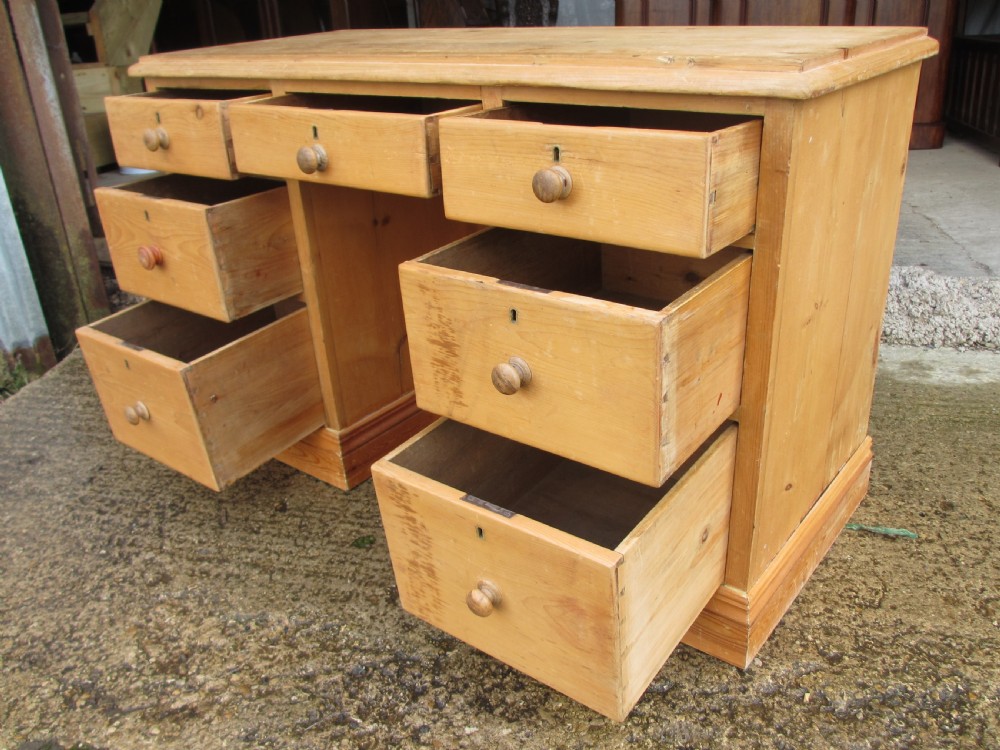 Victorian Pine Pedestal desk - Deep tapering drawers View VIII