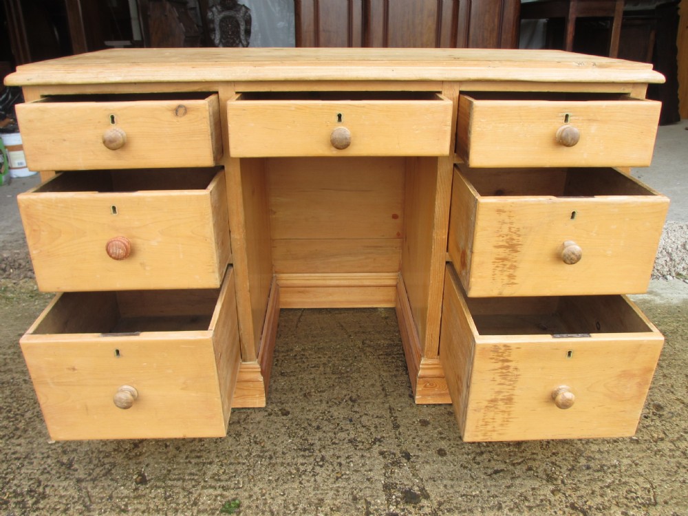 Victorian Pine Pedestal desk - Deep tapering drawers View IX