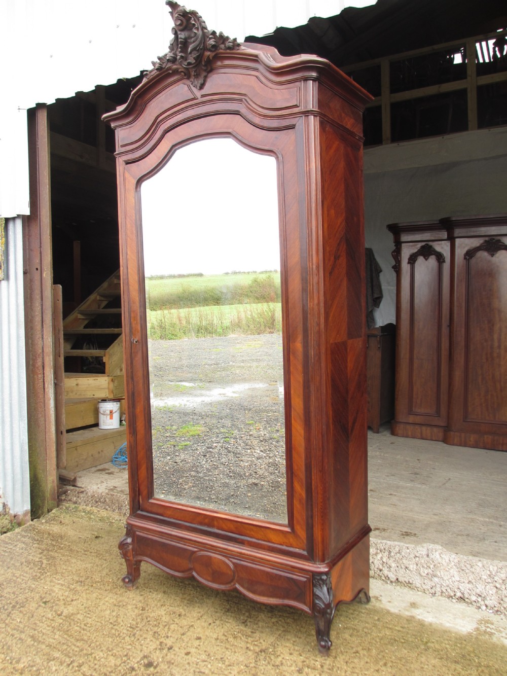 Superb 19th Century French Carved Rosewood Mirror Door Armoire Wardrobe  View IV