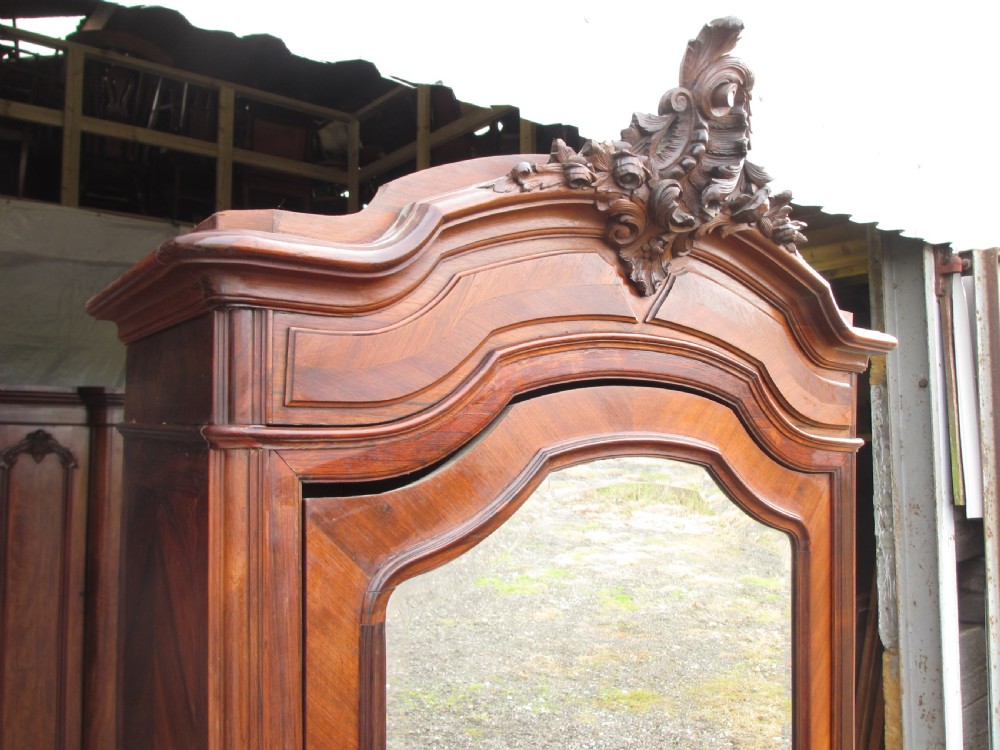 Superb 19th Century French Carved Rosewood Mirror Door Armoire Wardrobe  View V