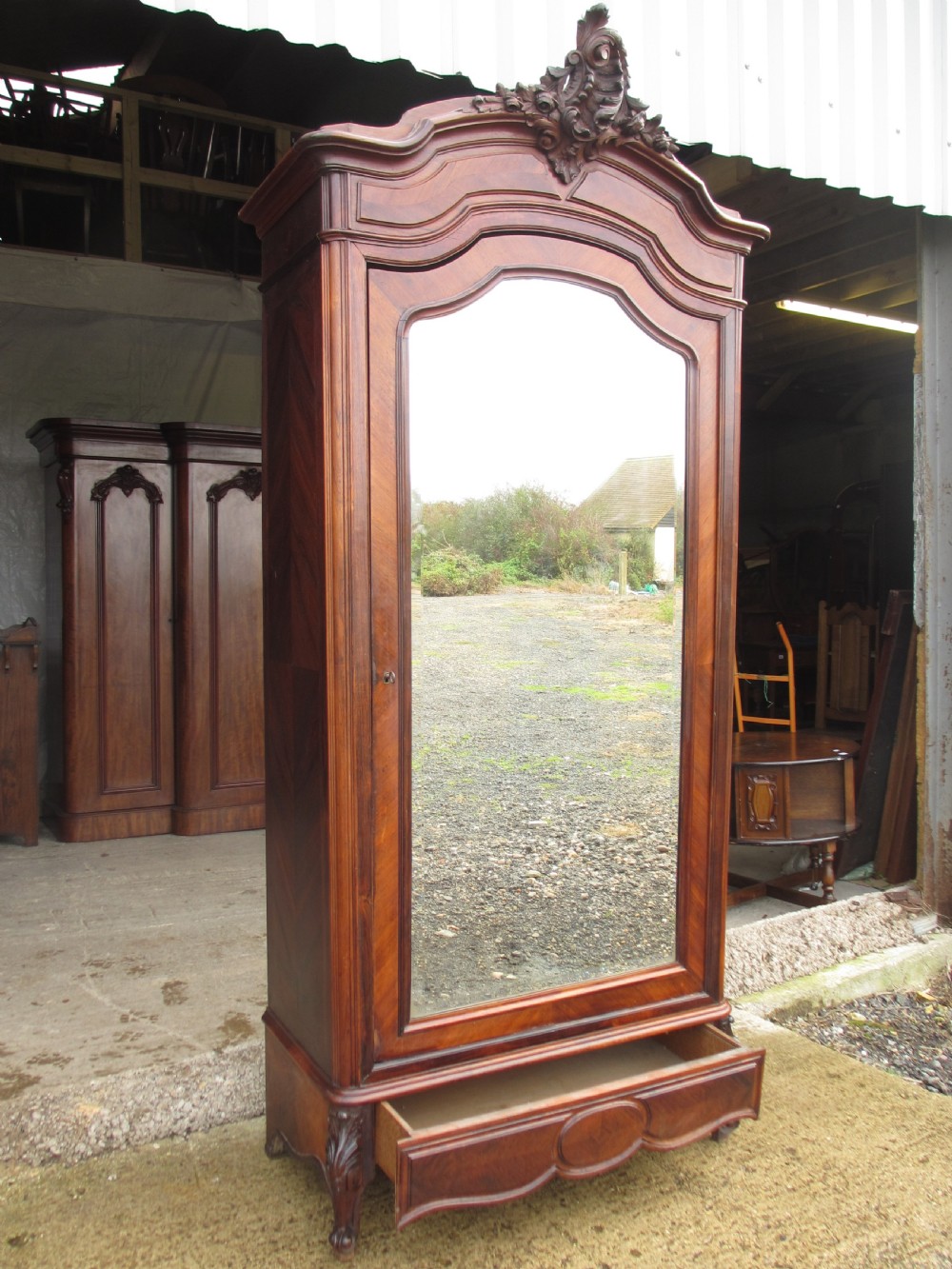 Superb 19th Century French Carved Rosewood Mirror Door Armoire Wardrobe  View IX