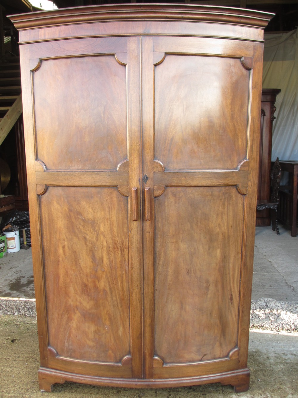 Edwardian Mahogany Bow Panel Front Double Door wardrobe