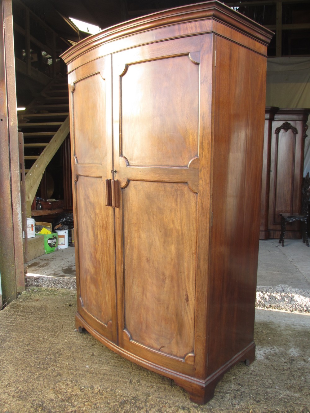 Edwardian Mahogany Bow Panel Front Double Door wardrobe View II