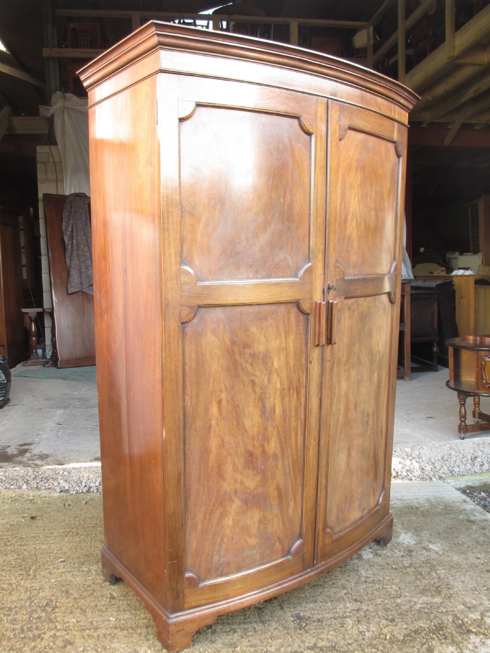 Edwardian Mahogany Bow Panel Front Double Door wardrobe View III