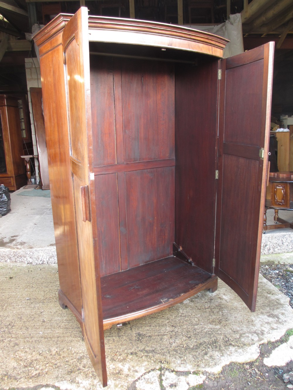 Edwardian Mahogany Bow Panel Front Double Door wardrobe View X