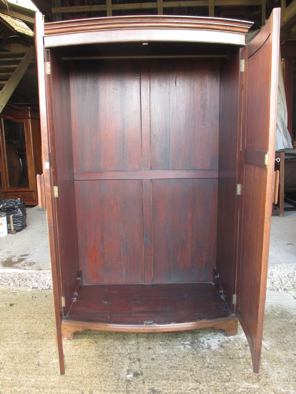 Edwardian Mahogany Bow Panel Front Double Door wardrobe View XI