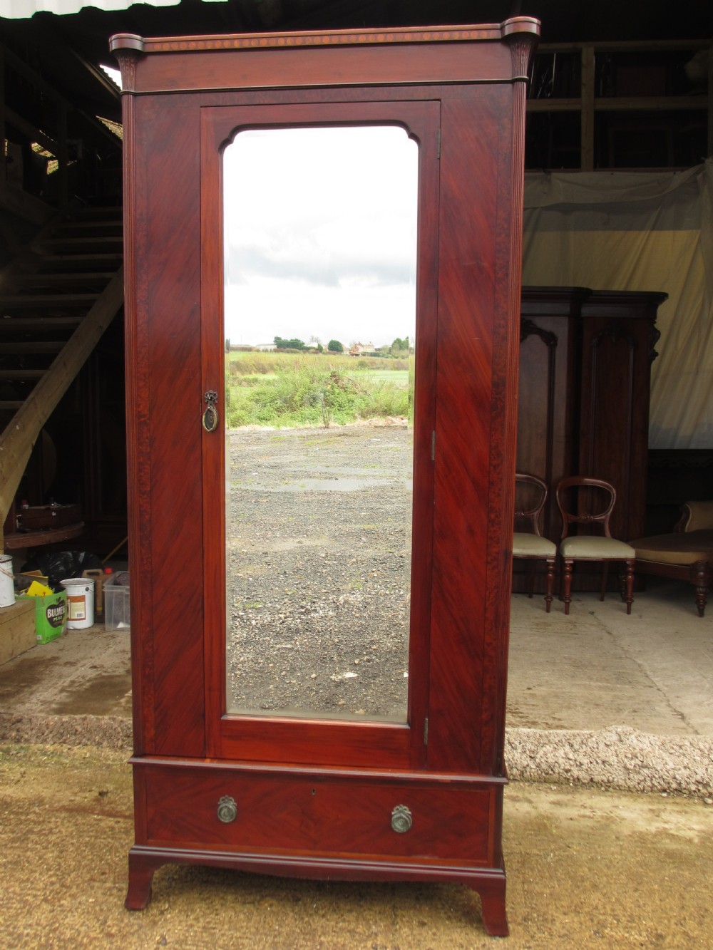 quality 19th century mahogany and walnut crossbanded mirror door wardrobe 