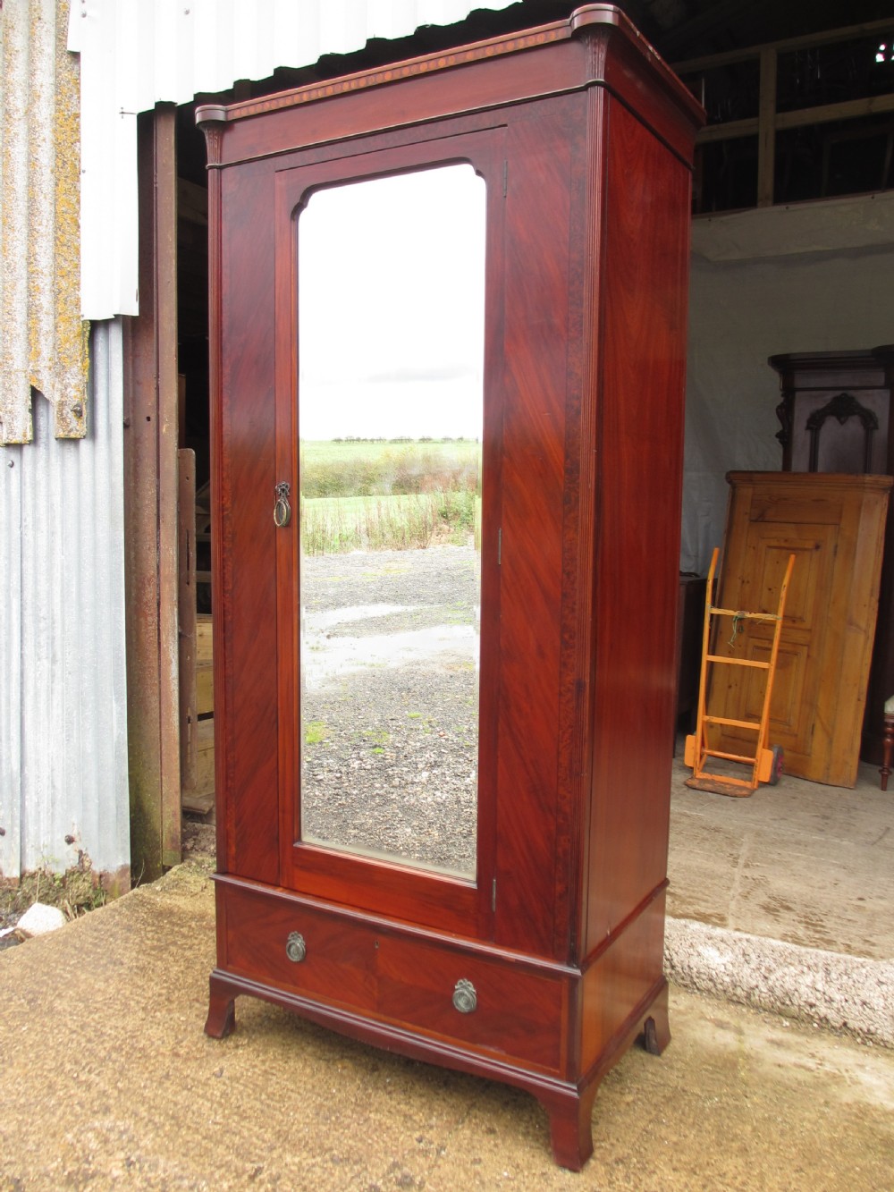 quality 19th century mahogany and walnut crossbanded mirror door wardrobe  View II