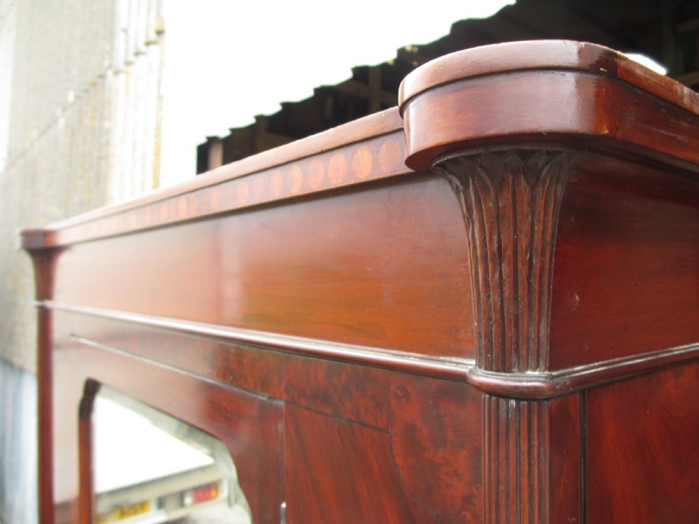 quality 19th century mahogany and walnut crossbanded mirror door wardrobe  View IV