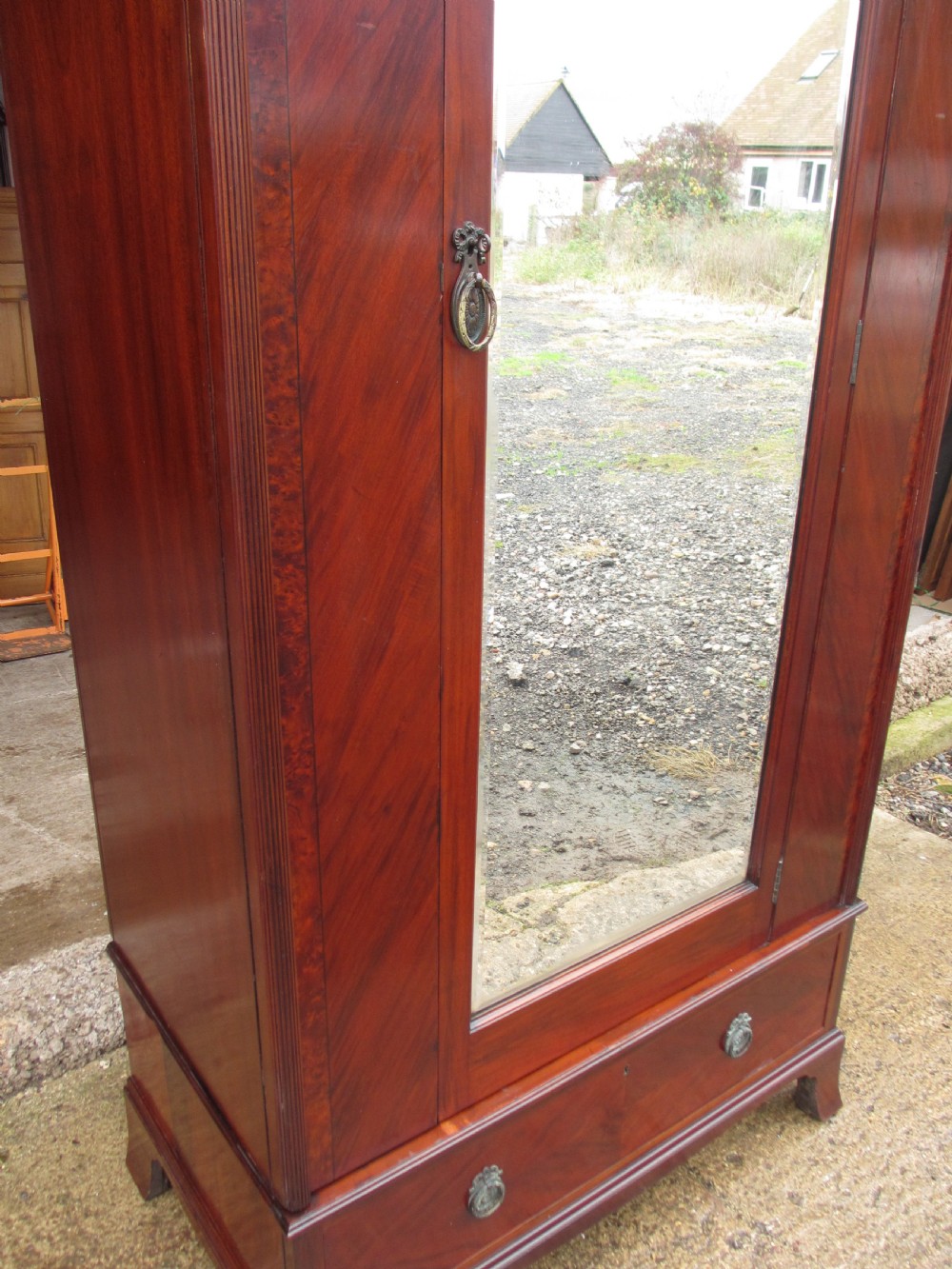 quality 19th century mahogany and walnut crossbanded mirror door wardrobe  View VII