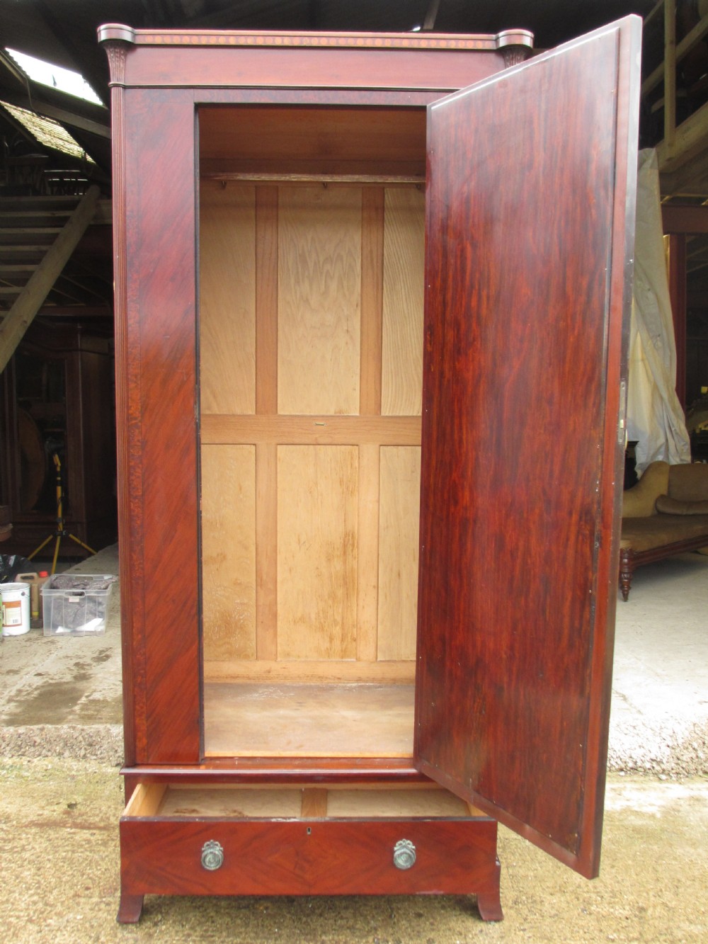 quality 19th century mahogany and walnut crossbanded mirror door wardrobe  View VIII